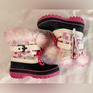 Boys Girls Youth Winter Snow Boots Faux Fur Lined Ankle Warm Ski Boots Size 9